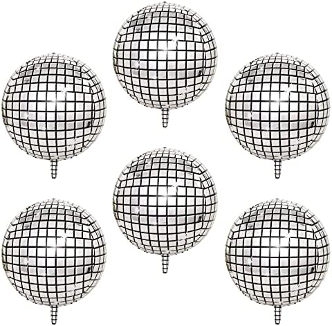 Balões de bola de discoteca, balão de disco 4D, 6 PCs Silver Disco Balões, decorações de festas