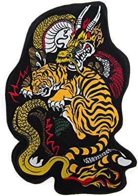 Símbolo chinês Dragão e Tiger Patch grande para camisas, quimono, jaquetas ferro -forras, costura