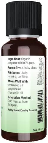 Agora, óleos essenciais, óleo de bergamot orgânico, aromaterapia doce, pressionado a frio, puro, vegano, tampa