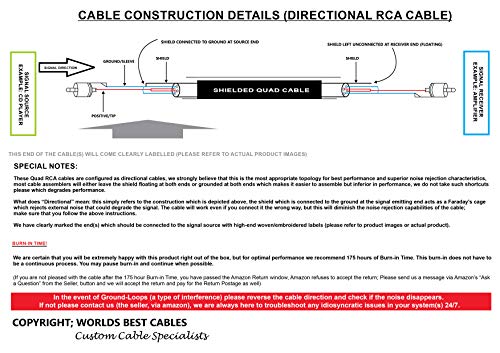 Melhores cabos do mundo, pares de cabos RCA de 1,5 pé - feitos com o CANARE L -4E6S, STAR Quad, Cable de interconexão