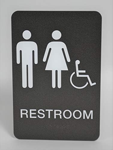 UNISSISEX e Gênero Neutro Ada banheiro moderno sinais chiques com braille - preto/prata