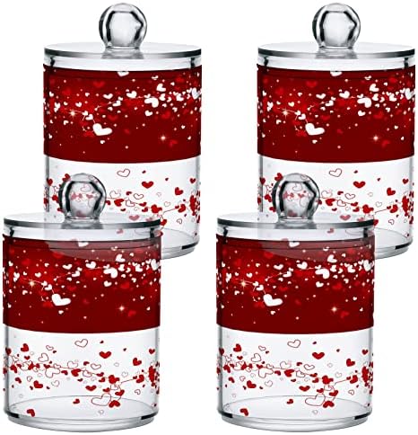 Alaza 2 Pack QTIP Dispensador Corações vermelhos do Dia dos Namorados Em vasilhas de organizações de banheiro