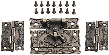 XWWDP Antigo Bronze Block Lock Jewelry Box Wood Latch Hasp Clasp +2pcs Armário de mala de dobradiças Vintage