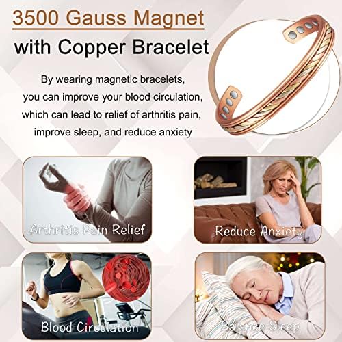 Magvivace Copper Bracelet Women para artrite e pulseira de terapia magnética com 3500 ímãs eficazes,