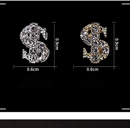 Xavasa 10pcs 6 * 9mm Metal Dollar Dollar unha Charms com zircão Silver/Gold Luxury Coin Alloy 3D Decorações