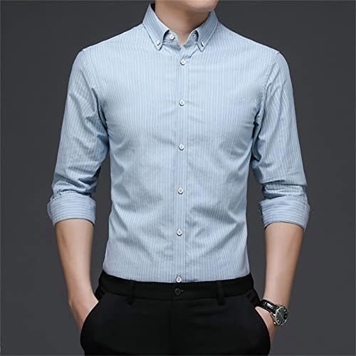 Camisa de vestido listrada casual masculina Botão de gola virada para baixo camisas de negócios camisas sólidas