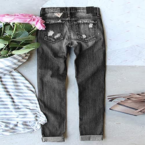 Miashui jean para mulher jeans jeans Independence Print calças rasgadas