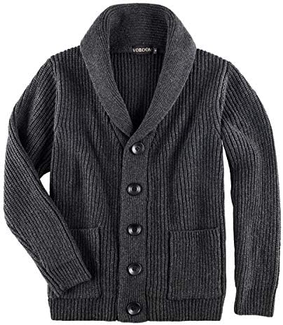 VoBoom masculino de malha masculina Button Down Shawl Gollar Cardigan Sweater com bolsos