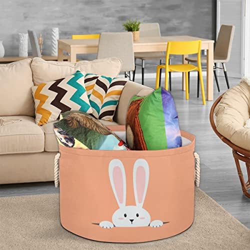 Animal Easter Rabbit Grandes cestas redondas para cestas de lavanderia de armazenamento com alças cestas de