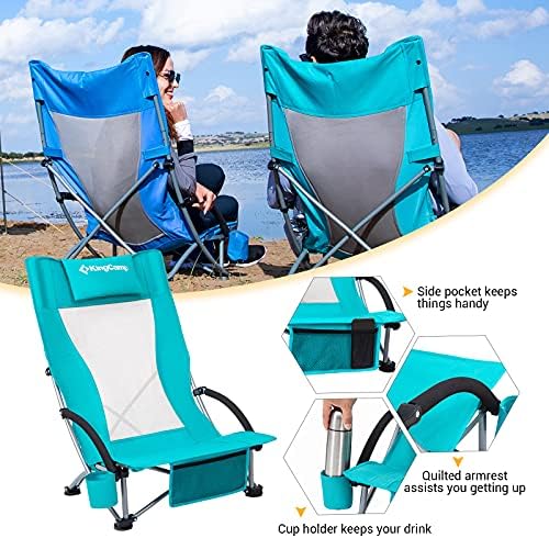 Cadeira de praia kingcamp 2 pacote de alto traseiro de costas cadeira de mochila dobrável com copo