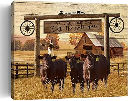 Hankcles Farmhouse Wall Art Rústico Decoração de parede de vaca Tela da família Pintura com