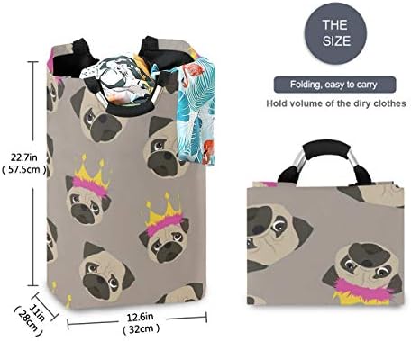 Yyzz Cartoon Pug Dog Crown on cinza grande lavanderia bolsa de cesta de cesta