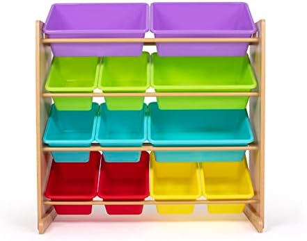 Humble Crew Kids Toy Storage Organizer com 12 caixas de armazenamento, arco -íris/madeira natural