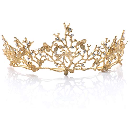 Kilshye Gold Crown Queen Rhinestone Dragonfly coroas vintgae Casamento Tiaras Halloween traje tiara Band para