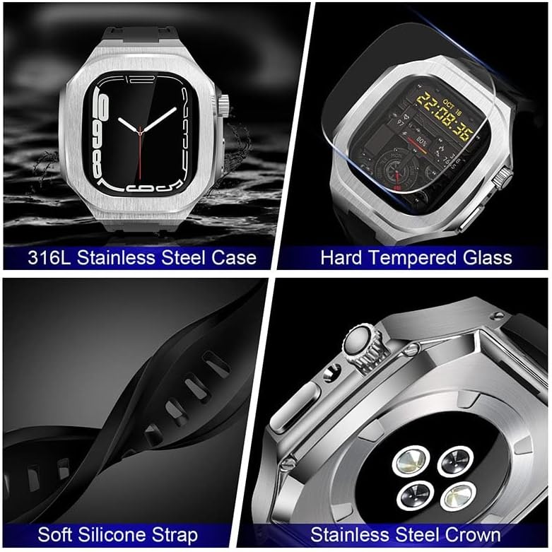 Dyizu para Apple Watch 8 7 41mm 45mm Case+Banda Soleteira de Silicone Solition Setrip Série Iwatch