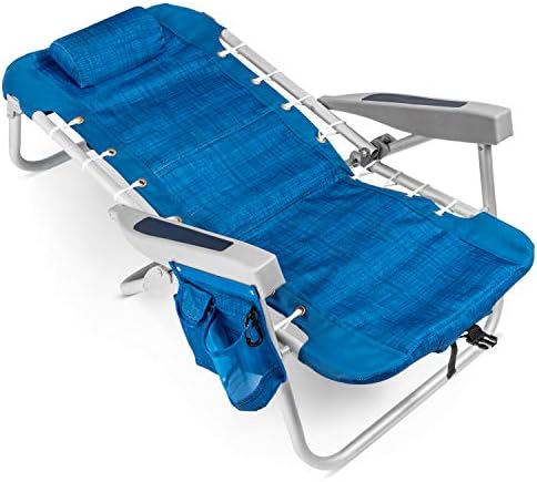 Cadeira de praia de mochila dobrável com 5 posições, barra de toalhas, bolsa mais refrigeradora, bolsa de armazenamento,