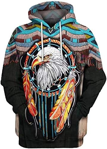 Honeystore unisisex nativo americano capuz joggers calças de moletom estabelecer um traje impresso