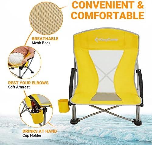 Cadeiras de praia dobráveis ​​de Kingcamp Low para adultos, cadeira portátil de estilingue de baixo