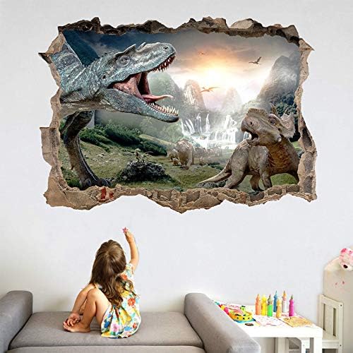 Bosue sllxg auto-adesivo 3d dinossauros adesivos de parede de dinossauros criativos Break in the Wall Kids