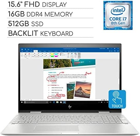 HP Envy X360 2-em-1 2019 Premium 15,6 FHD Laptop com tela sensível ao toque, Intel Core i7-8550U de 4 núcleos,