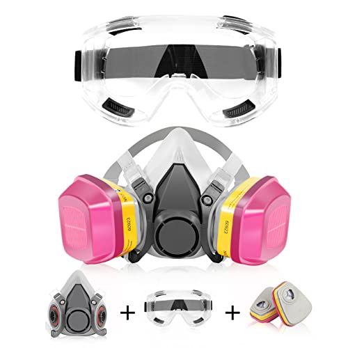Evkocu Half Face Respirator Máscara com óculos anti-Fog e 7502 Respirador de meia face reutilizável com anti-FOG