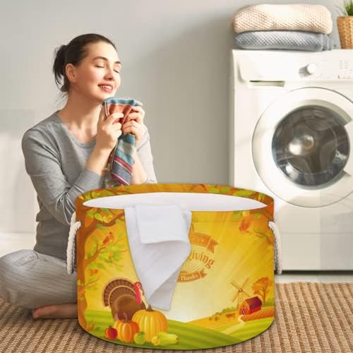 Ação de Graças Paisagem de outono Turquia Grande cestas redondas para cestas de lavanderia de armazenamento
