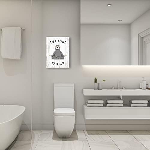 Imagem engraçada de arte da parede de banheiro - preguiça de ioga fofa com citações inspiradoras - Poster de tela