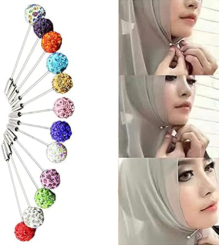 Eioflia 30pcs Muslim Broche Segurança Pin Pin Hijab Pin Crystal Stick Jóias Segurança Pinos Hijab Pins para
