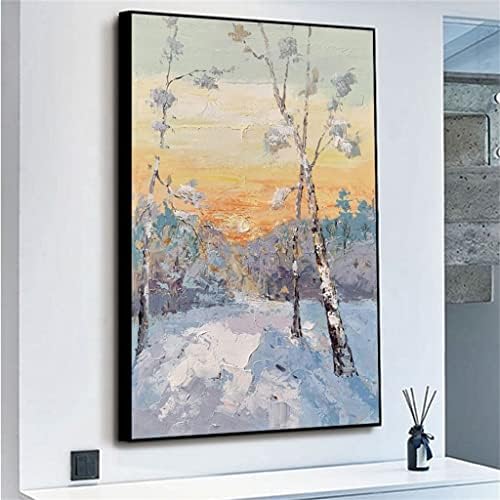 Iuljh Winter Snow Tree do lado de fora do nascer do sol bonito tamanho grande pintado à mão pintura