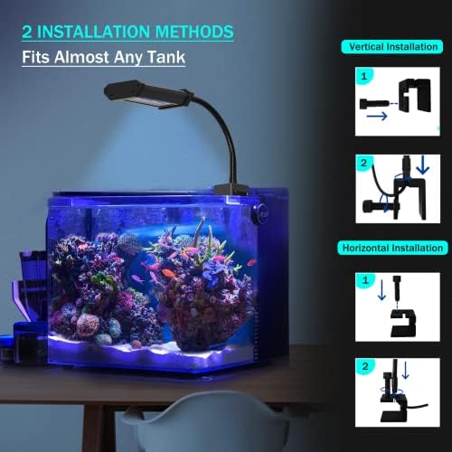 Lominie Luz de aquário LED, clipe sobre água doce plantada leve ajuste pescoço para peixes de água salgada,