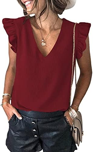 Blusa feminina vneck spandex tops para mulheres sem mangas bufle casual blouse de outono de verão 2023 roupas
