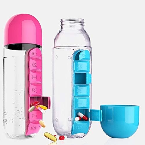 Garrafa de água portátil de 600 ml com caixa de pílula garrafa de bebida de plástico com comprimidos