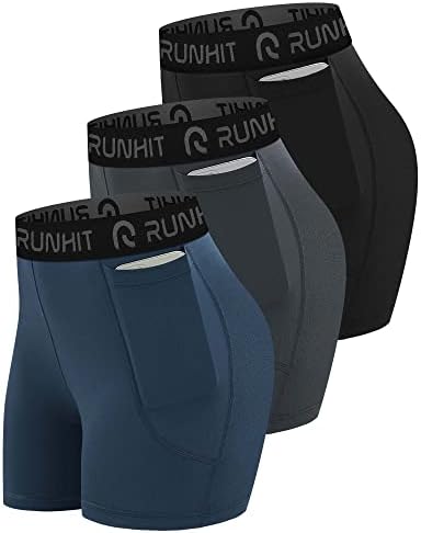 Shorts de compressão de pacote Runhit 3 para mulheres de ioga com cintura alta com bolsos shorts