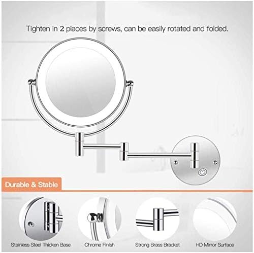 Rhynil Vanity Mirror com braço leve, extensível, giro 360 °, dupla face, banheiros, hotéis, spas e