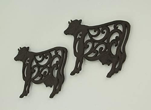 Vaca de ferro fundido marrom trivets de rolagem floral conjunto de 2