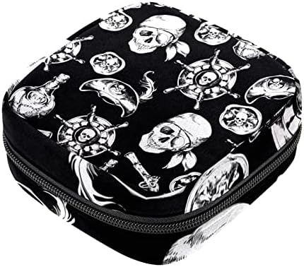 Bolsa de maquiagem de crânio de pirata branco preto, bolsa de cosméticos, bolsa de higieness portátil para mulheres