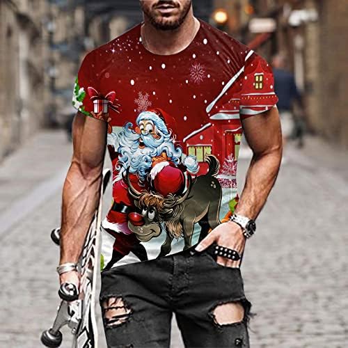 ZDDO Christmas Mens Solider de manga curta camisetas, engraçado Natal Papai Noel Print Print Athletic