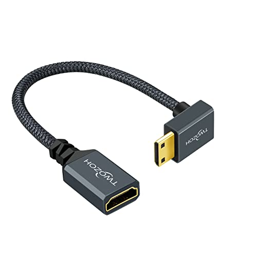 Twozoh Mini HDMI para Cabo Adaptador HDMI 0,6 pés, nylon trançado 90 ° Graus ângulo reto Mini HDMI