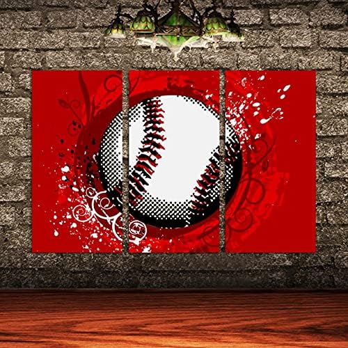 Arte de parede para sala de estar, esportes Baseball Red Background emoldurada conjunto de pintura a óleo decorativa