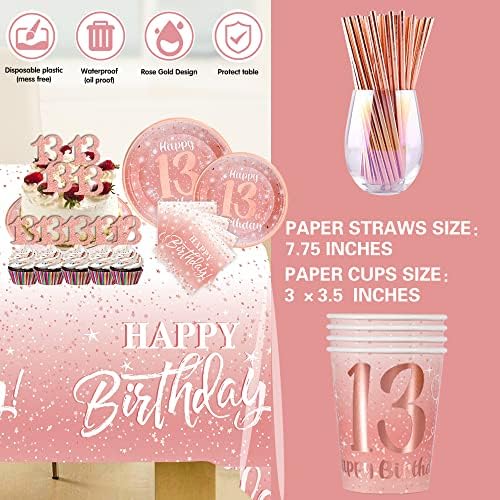 13º aniversário decorações para menina - banner de ouro rosa, cenários de papel alumínio, balões, pratos
