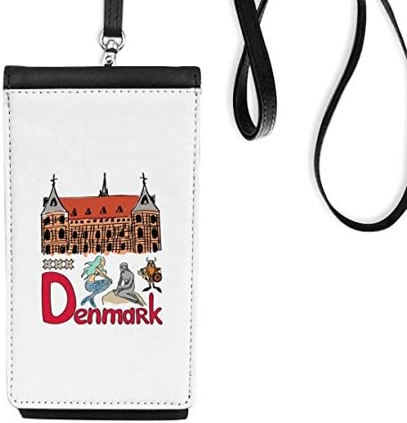 Demark National Symbol Landmark Pattern Phone Cartet Burse pendurado bolsa móvel bolso preto