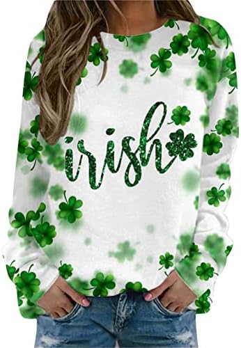 Pullover do dia de São Patrício para Women Clover Comfort Crewneck Logo Fit Holiday Irish Mardi