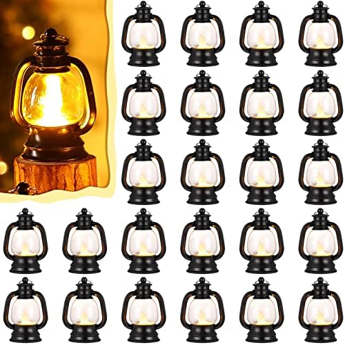 24 PCS Mini lanterna com velas piscadas de velas penduradas lanternas de vela pretas para casamento portátil