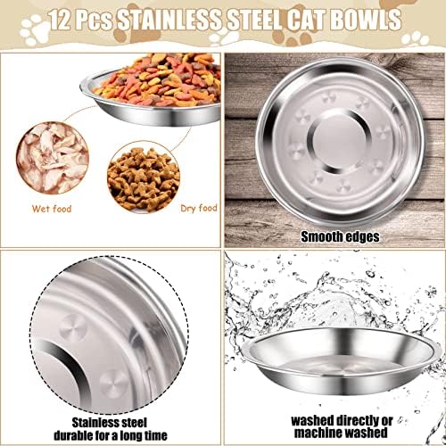 24 PCs Aço inoxidável Tigelas de gato raso de animais de estimação rasa de alimentos para alívio