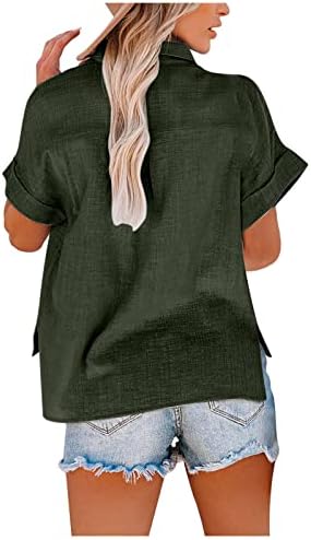 Camisa casual feminina com bolso dianteiro clássico de manga curta de manga curta para baixo camisas