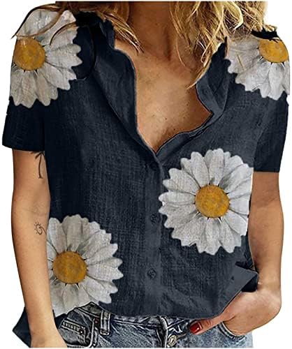 Top camiseta para senhoras outono de verão de manga curta 2023 botão da moda para baixo