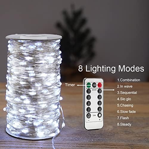 Luzes de fada brancas de Zeluxdot Cool White 100 pés de comprimento LED LUZES DE FIO DE PRATA