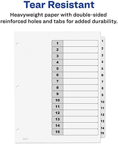 Avery 15 Tab Divishers para 3 ligantes de anel, índice personalizável, guias brancas clássicas, 3 conjuntos
