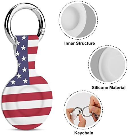 Caixa de silicone impressa na bandeira dos EUA para airtags com o chaveiro de proteção contra tags