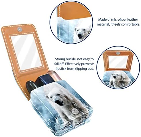 Cague de batom de batom de viagem Guerotkr, saco de maquiagem portátil de batom com espelho, aquarela Polar Bear Animal Blue Pattern